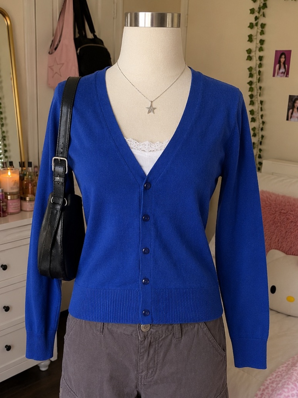 Amazon Essentials Royal Blue V-Neck Button Cardigan